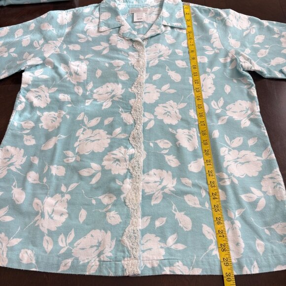 Soft Surroundings Cotton Flannel PJ Loungewear Set Sz XL Blue Floral Shabby Chic - Picture 5 of 11